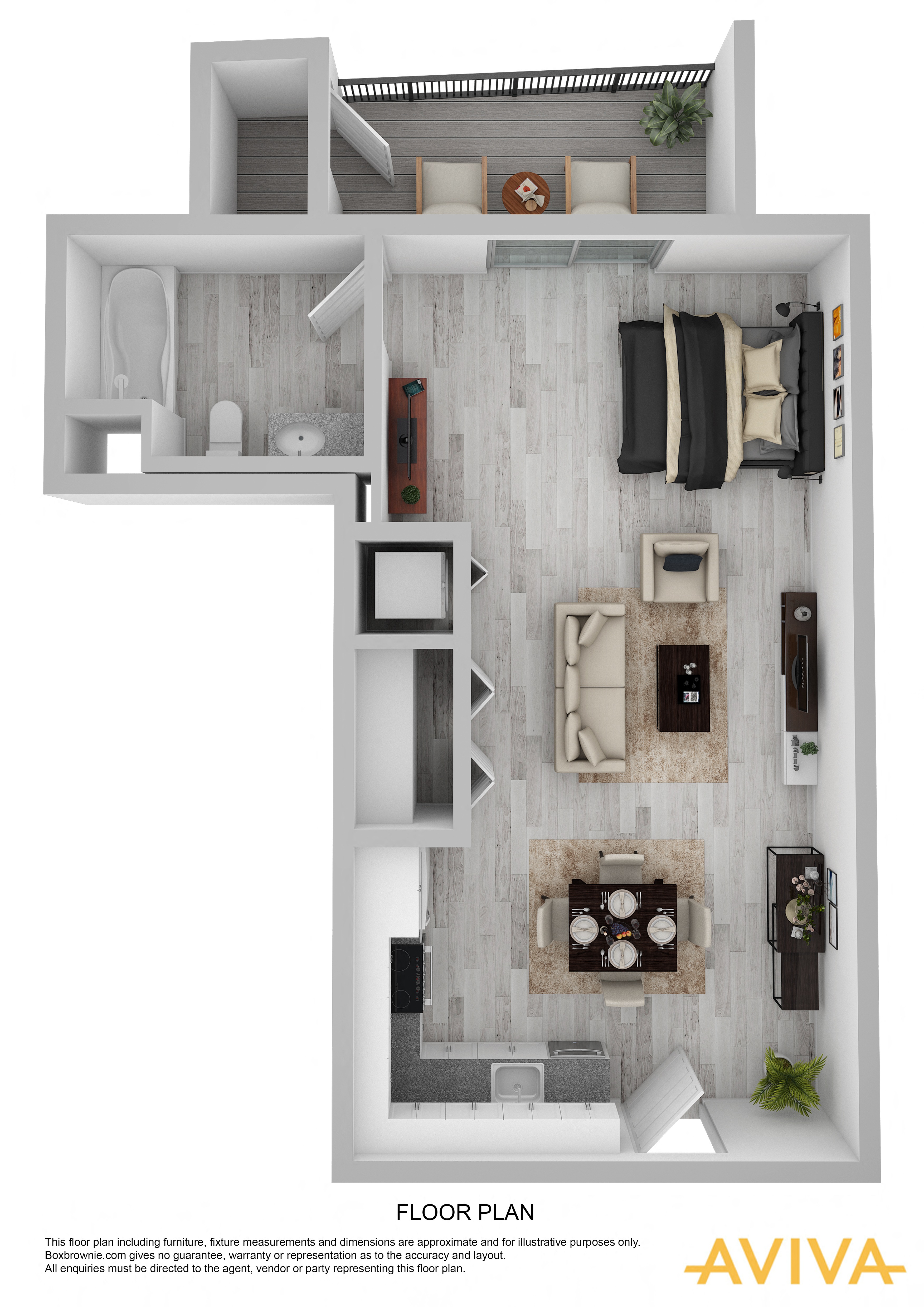 Floor plan for studio, 1 bath, 512 sqft